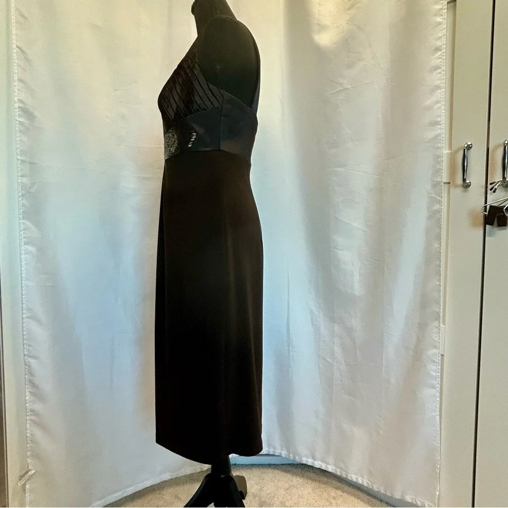Joseph Ribkoff dark chocolate brown pleated ruched beaded sleeveless midi dress - Picture 4 of 15